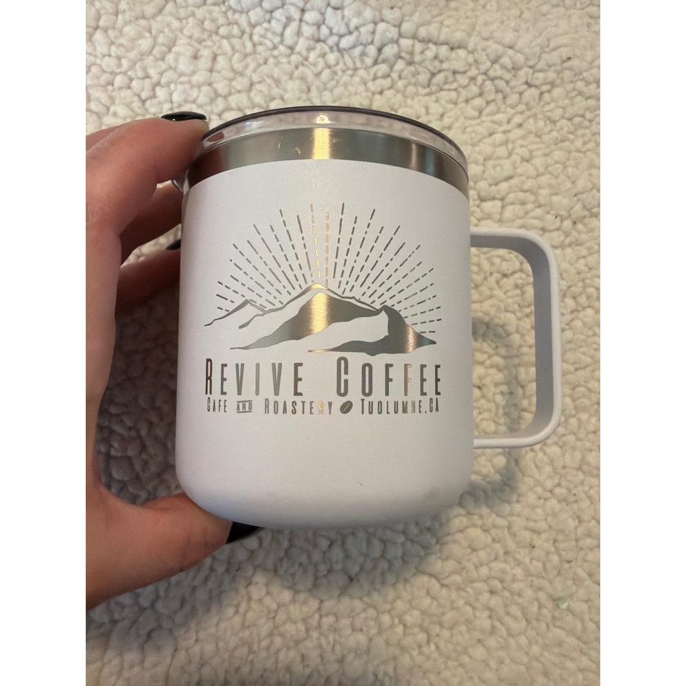 Revive Coffee Tuolumne CA Insulated Camp Mug 12oz White Stainless Steel Mountain